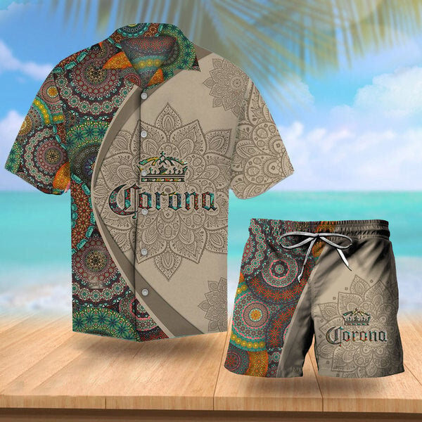 Aloha Mandala Corona Extra Beer Hawaiian Shirt And Shorts Set