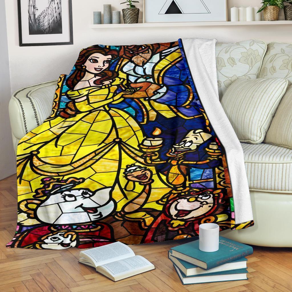 Best Seller Beauty And The Beast Stained Glass Graphic Style Fleece Blanket